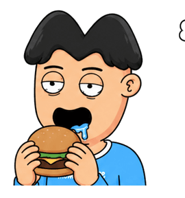 Mascot eating a burger